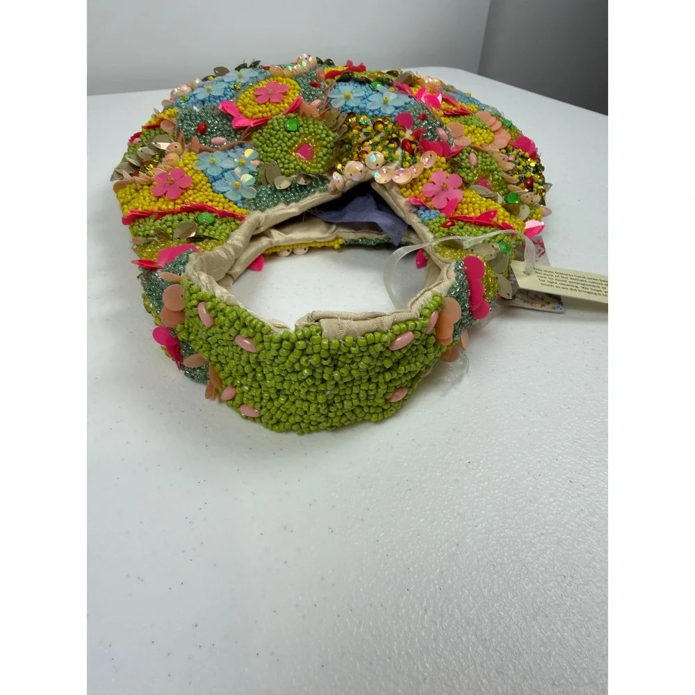 Handcrafted India Beaded Floral Hobo Bag Sequin Embellished Multi Color Handbag
